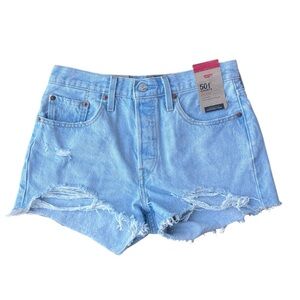 Levi's 501 High Waisted Raw Hem Denim Shorts Size 28
